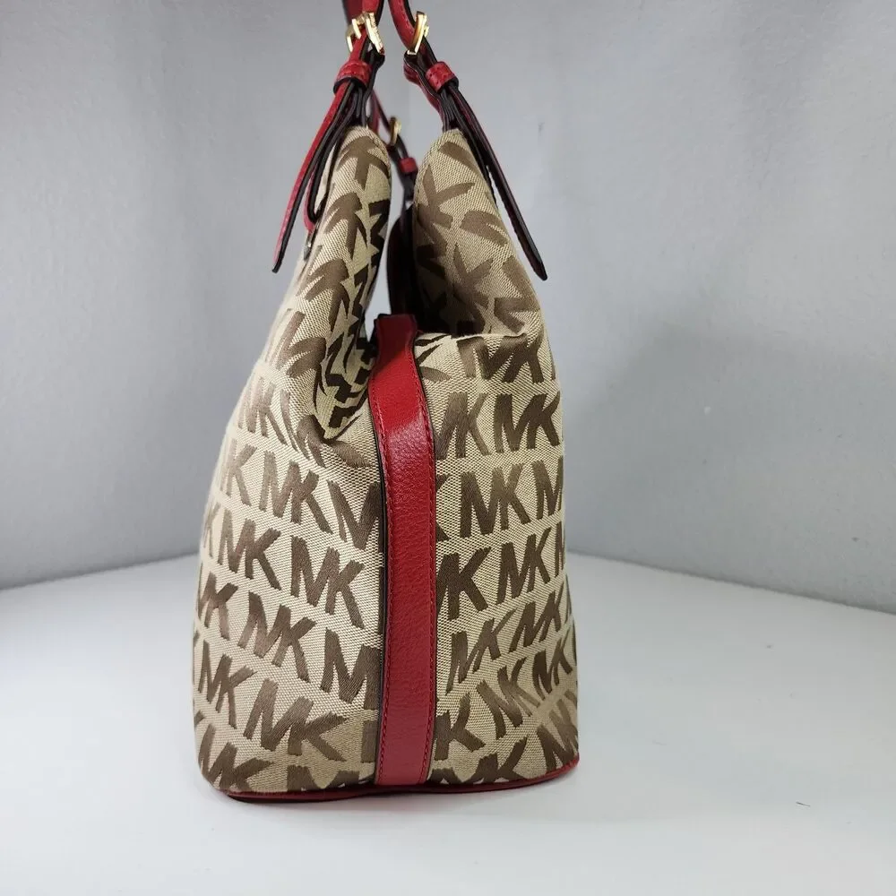 Michael Kors Jet Set Travel Large Tote Brown MK Signature Shoulder Bag Excellent - Picture 4 of 10